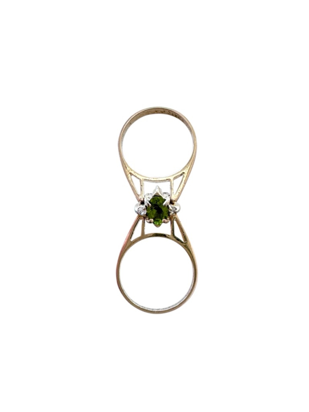 Rhinestone and Faux Peridot Prong Set Gold Tone Reversible Flip Transformer Ring - Picture 3 of 7
